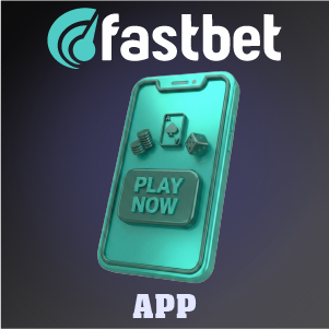 Fastbet app banner showing a smartphone with ‘Play Now’ button and casino icons on a dark gradient background, with ‘Fastbet App’ text.