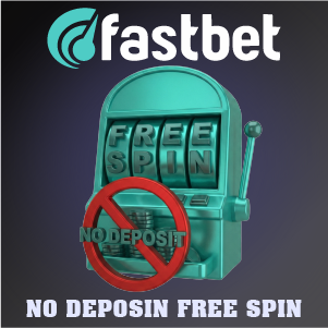 Fastbet no deposit free spin banner showing a slot machine with ‘Free Spin’ text and a prohibition symbol on a dark gradient background, with ‘Fastbet No Deposit Free Spin’ text.